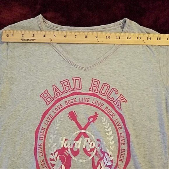 Hard Rock Cafe Live Love Rock Light Gray & Pink Logo Short Sleeve Tee Size S - Picture 6 of 7